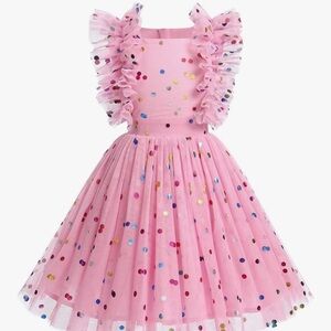 Pink Ruffled Dress with Colorful Sequins